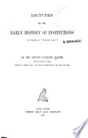 Lectures on the Early History of Institutions book cover