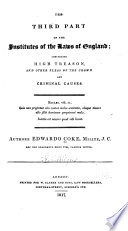 The Third Part of the Institutes of the Laws of England book cover