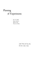 Planning of Experiments book cover