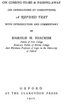 De Generatione Et Corruptione book cover